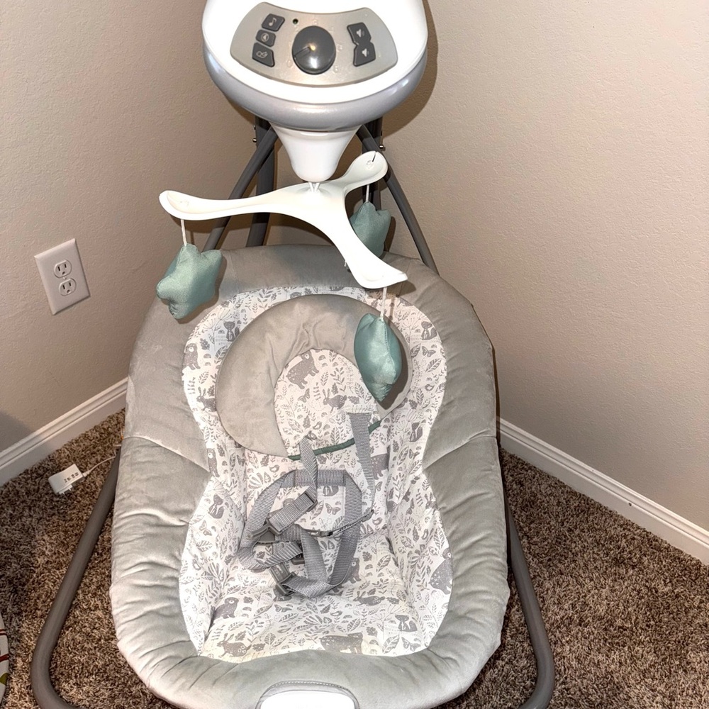 Gray Baby Swing with Mobile